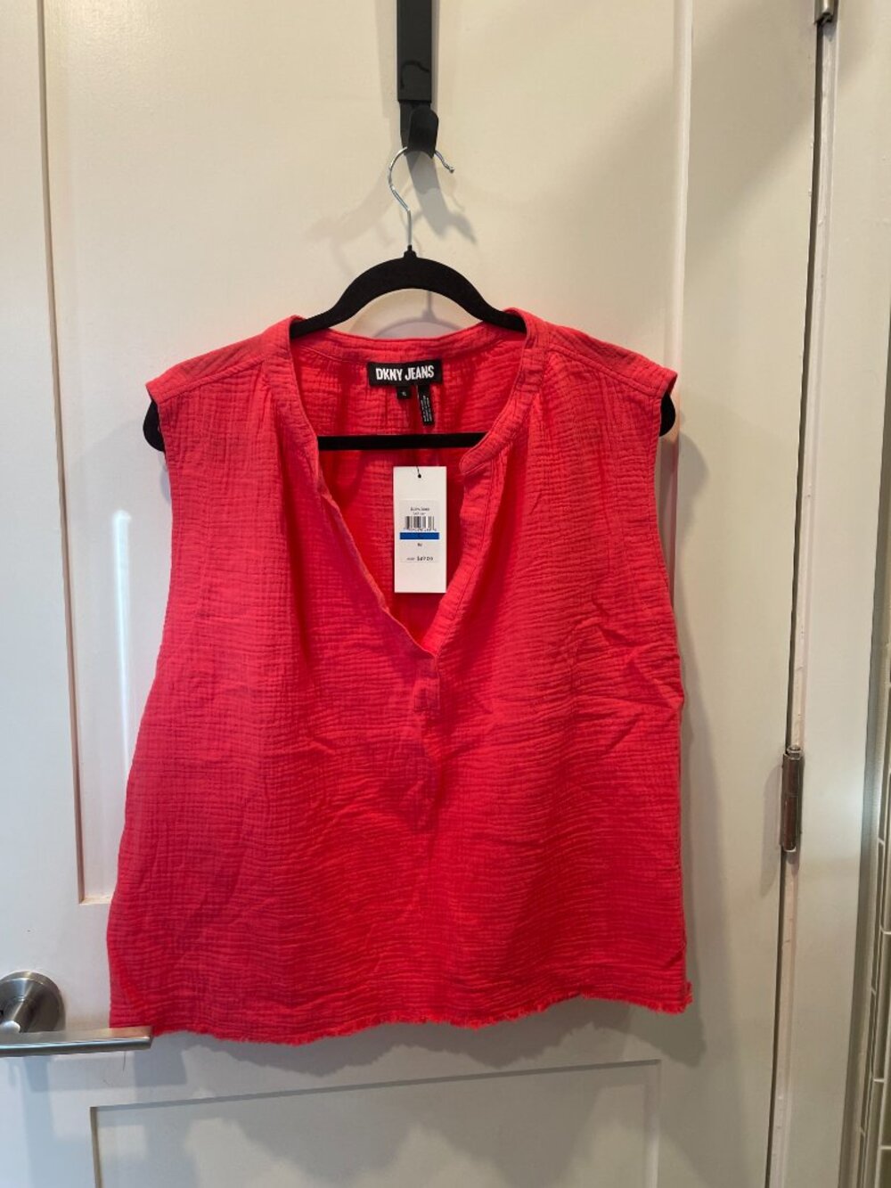 NEW DNKY Jeans Neon Coral Gauze Top Sz XL